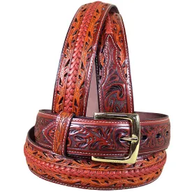 32 Inch 3D Brown Floral Mens Fashion Leather Belt Removable Buckle