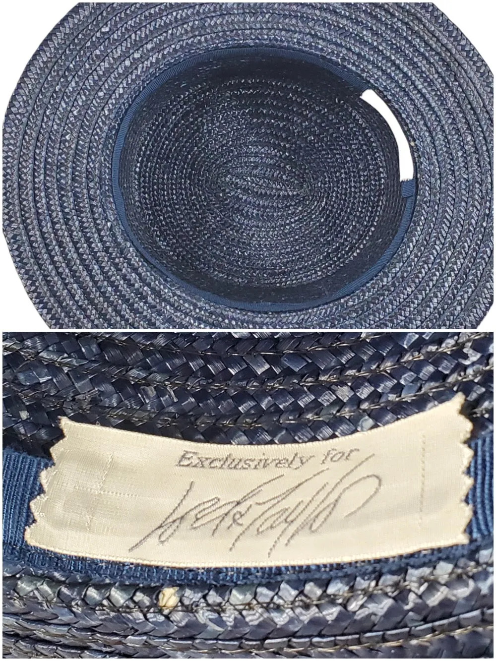 80s Navy Blue Straw Boater Hat