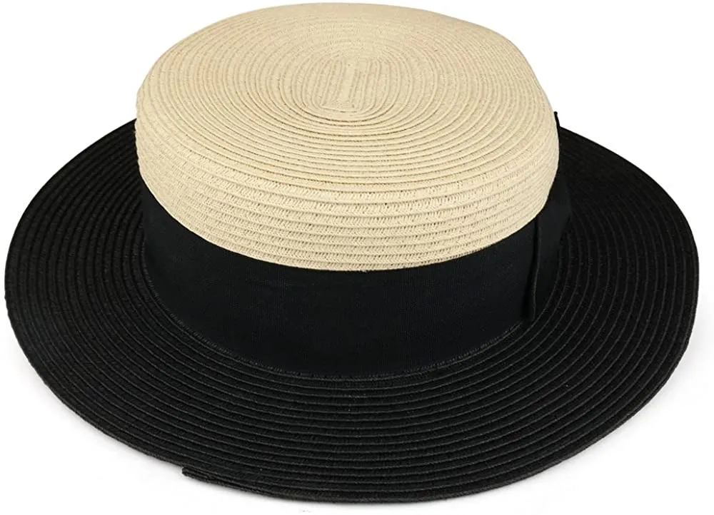 Armycrew Women's Two Tone Boater Straw Hat