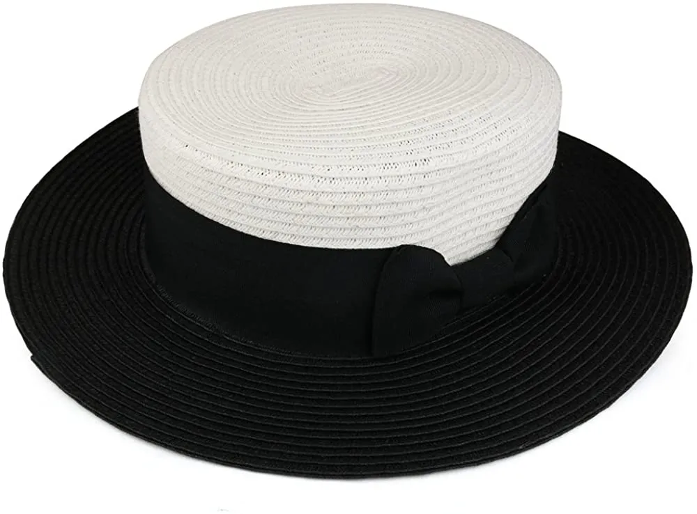 Armycrew Women's Two Tone Boater Straw Hat