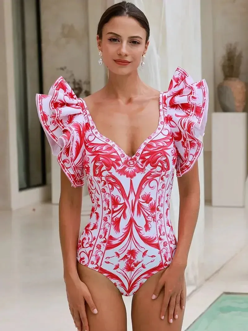 Assorted Ruffled Tummy Control One Piece Swimwear and Skirt