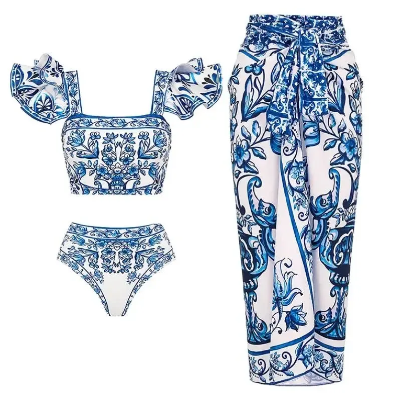Assorted Ruffled Tummy Control One Piece Swimwear and Skirt