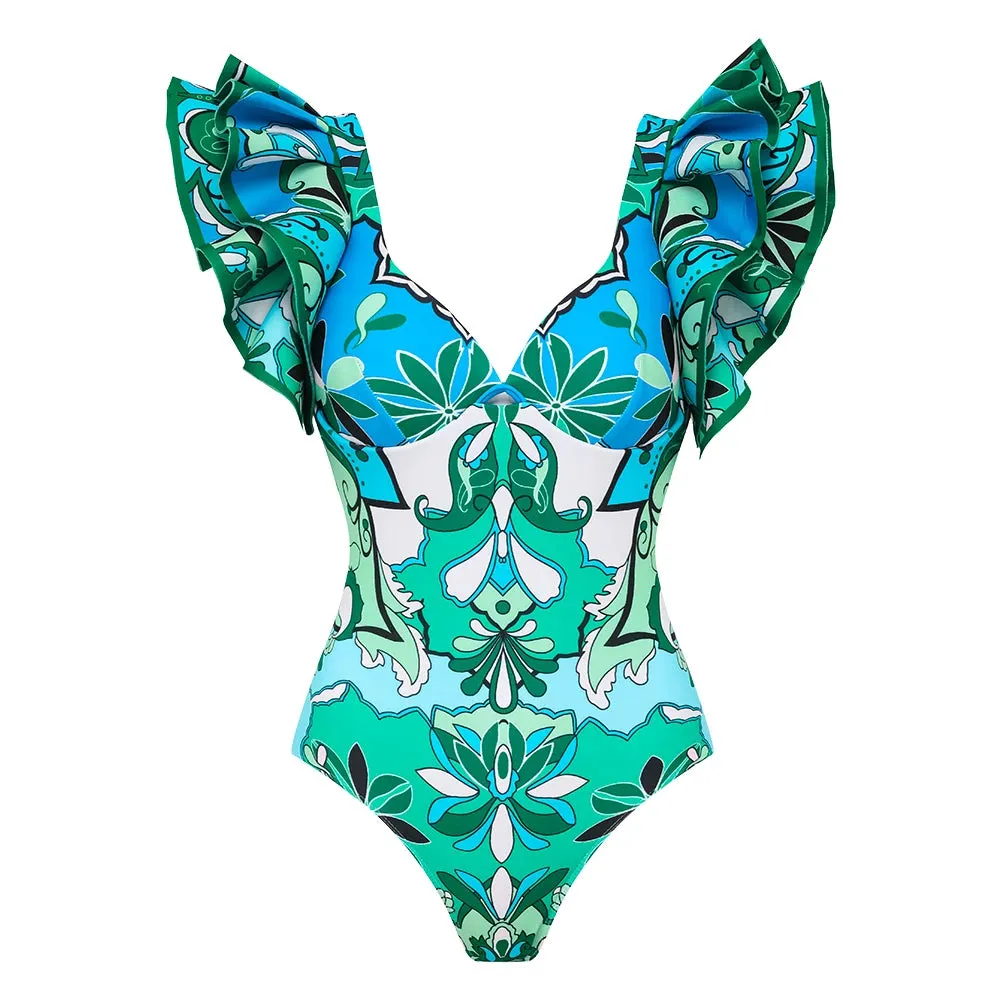 Assorted Ruffled Tummy Control One Piece Swimwear and Skirt