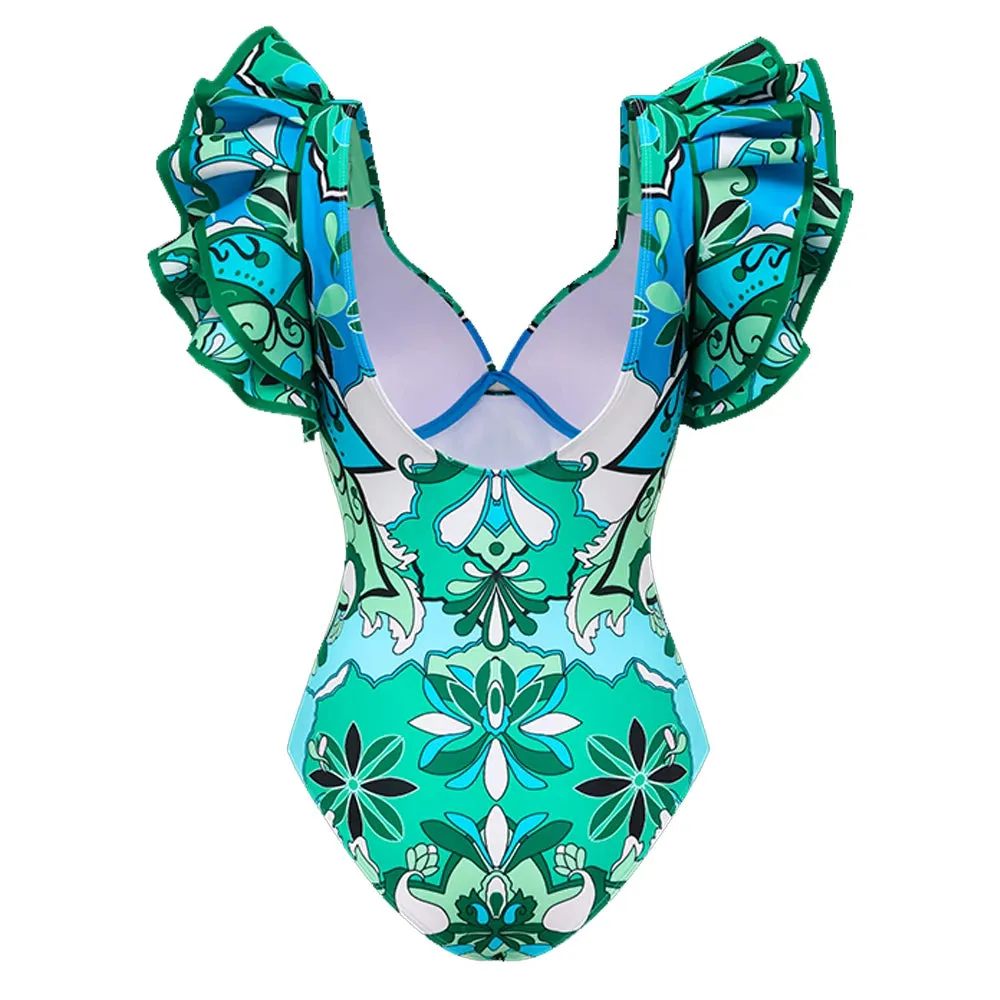 Assorted Ruffled Tummy Control One Piece Swimwear and Skirt