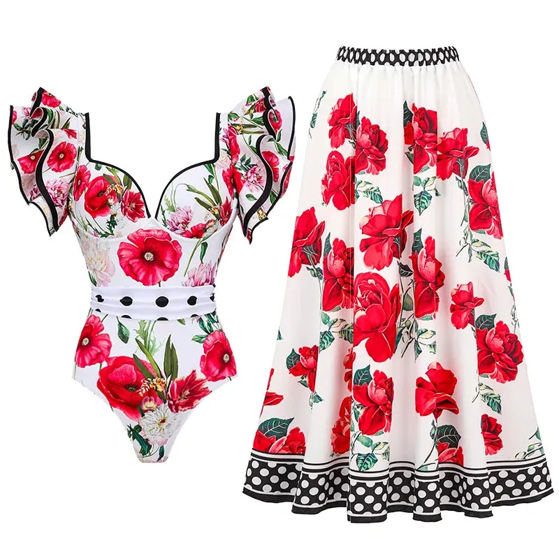 Assorted Ruffled Tummy Control One Piece Swimwear and Skirt
