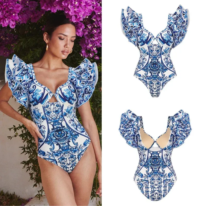 Assorted Ruffled Tummy Control One Piece Swimwear and Skirt