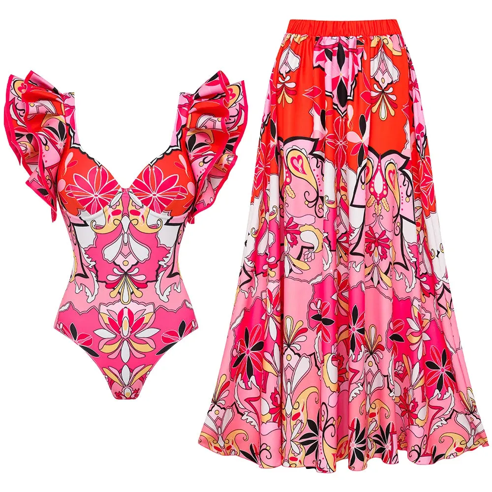 Assorted Ruffled Tummy Control One Piece Swimwear and Skirt