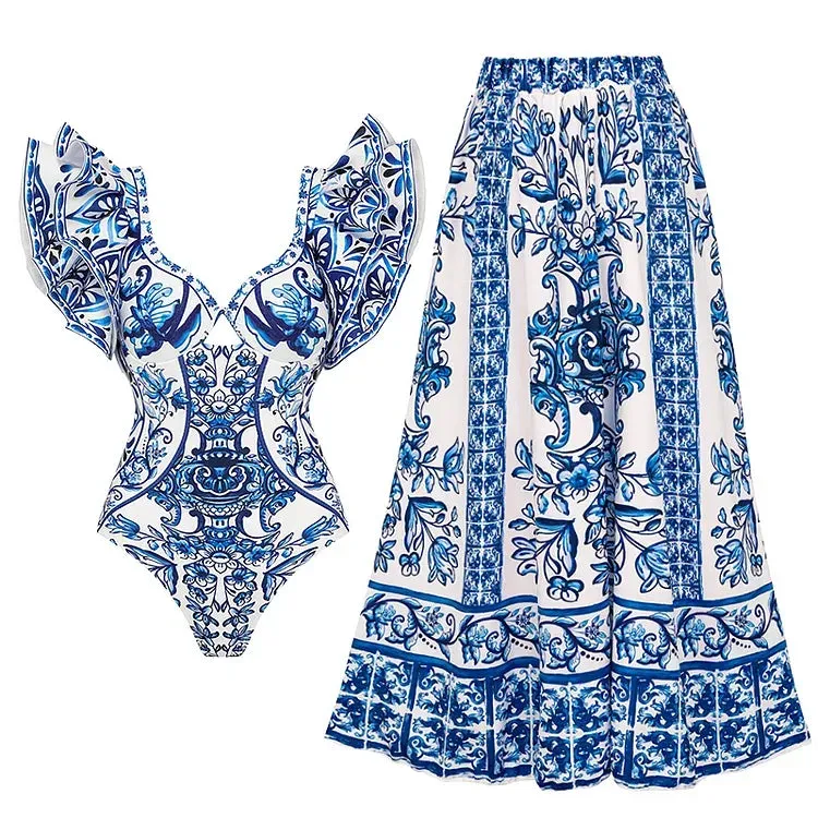 Assorted Ruffled Tummy Control One Piece Swimwear and Skirt