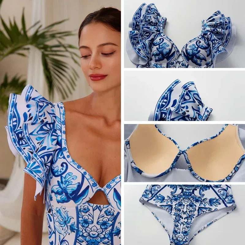 Assorted Ruffled Tummy Control One Piece Swimwear and Skirt