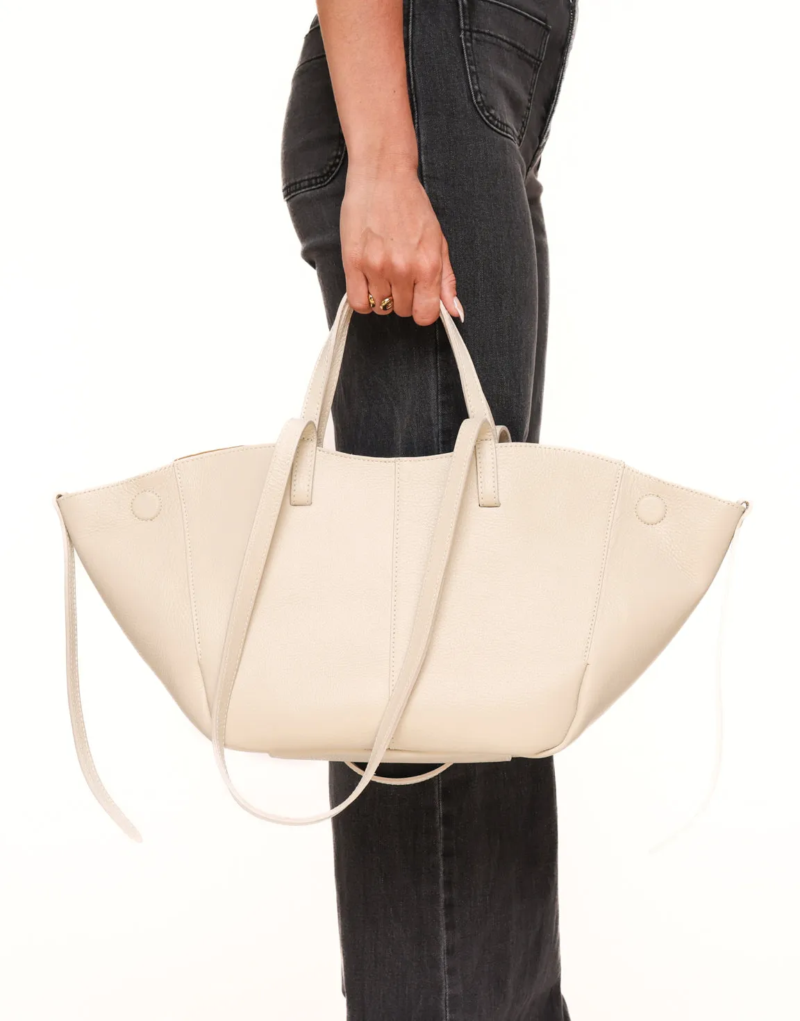 Beige Leren Wijde - Tas