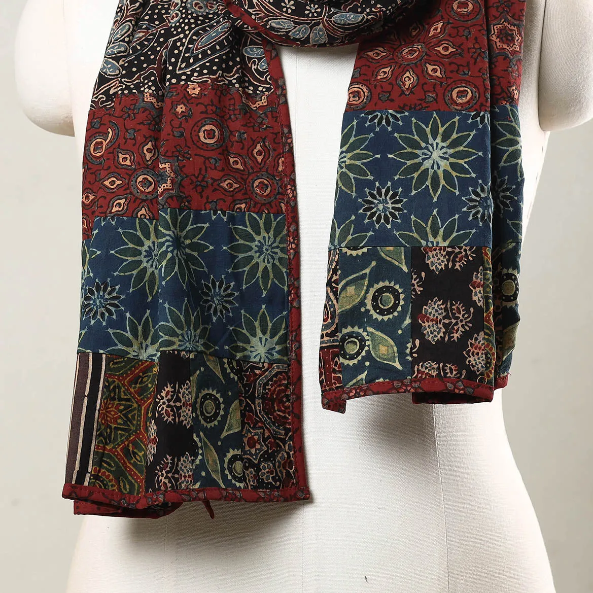 Blue - Ajrakh Block Printed Patchwork Cotton Stole