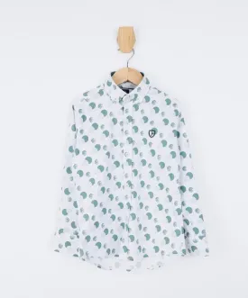 Boys Slim Fit Patterned Printed Casual Shirt - Green - White