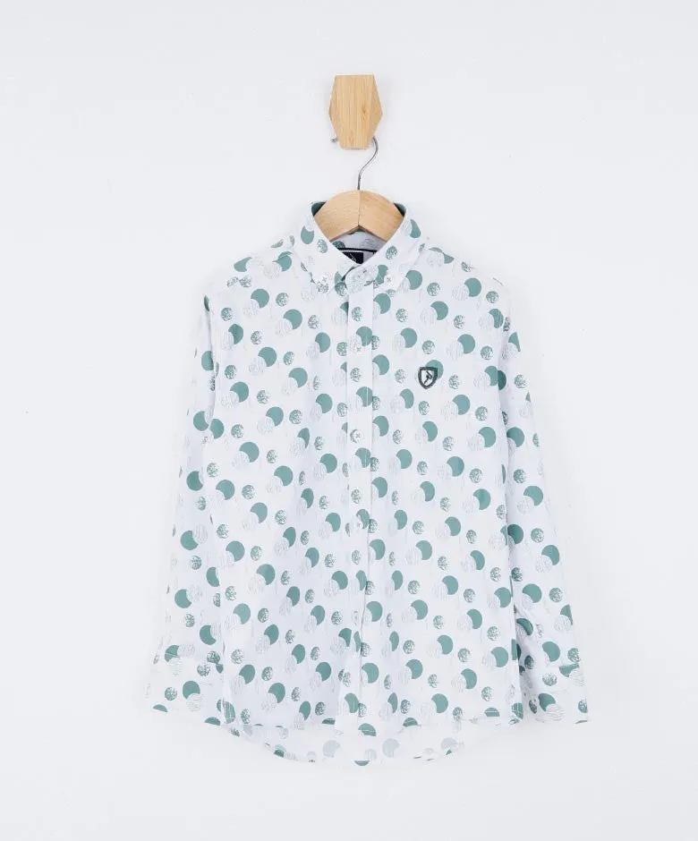 Boys Slim Fit Patterned Printed Casual Shirt - Green - White