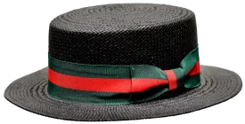 Bruno Capelo Men's black straw dress casual hat Red and Green band