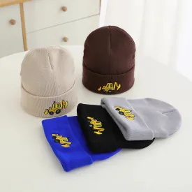 Casual Knitted Cartoon Excavator Embroidered Kids Caps