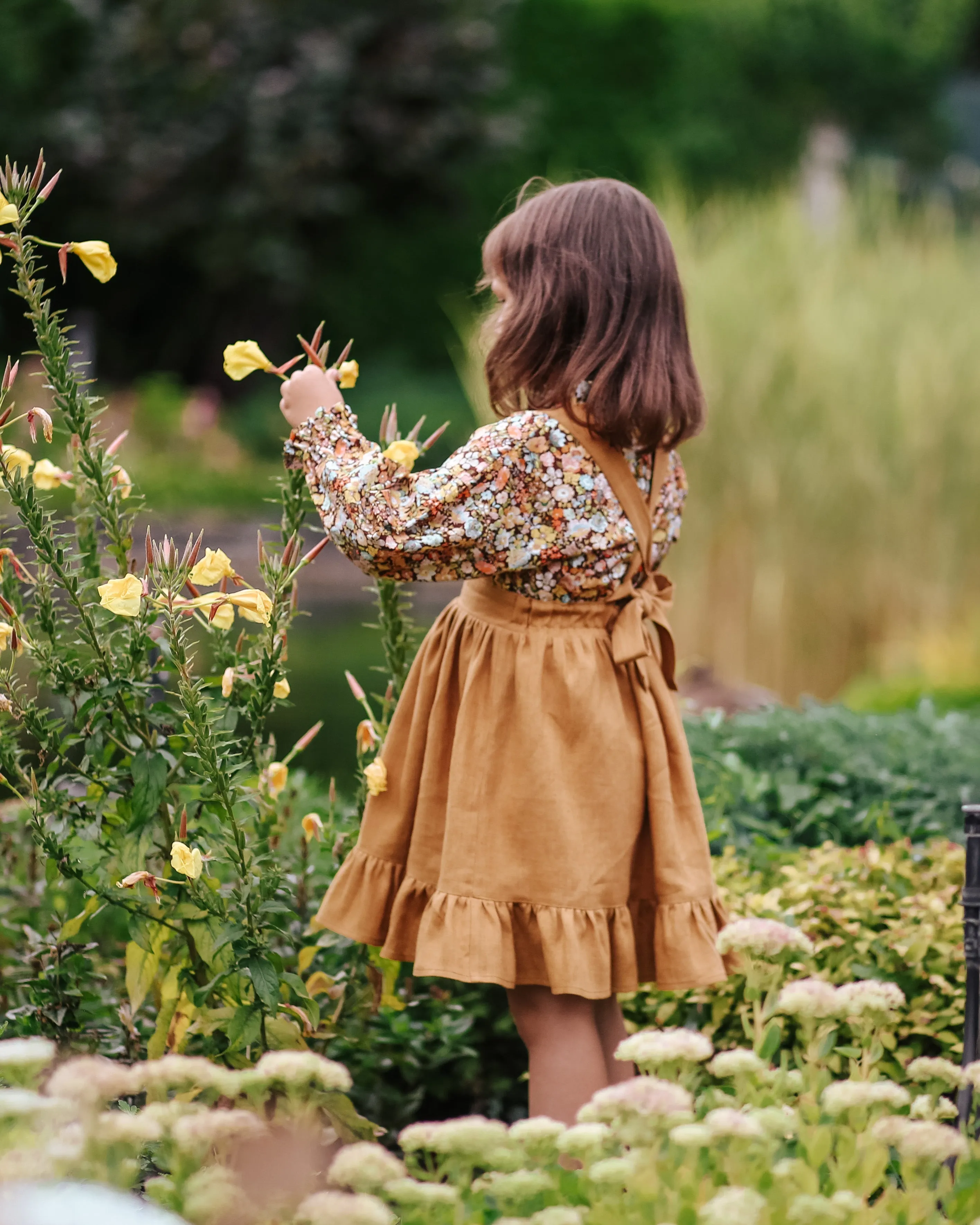 Cocoa Brown Linen Straps Pinafore with Ruffled Hem