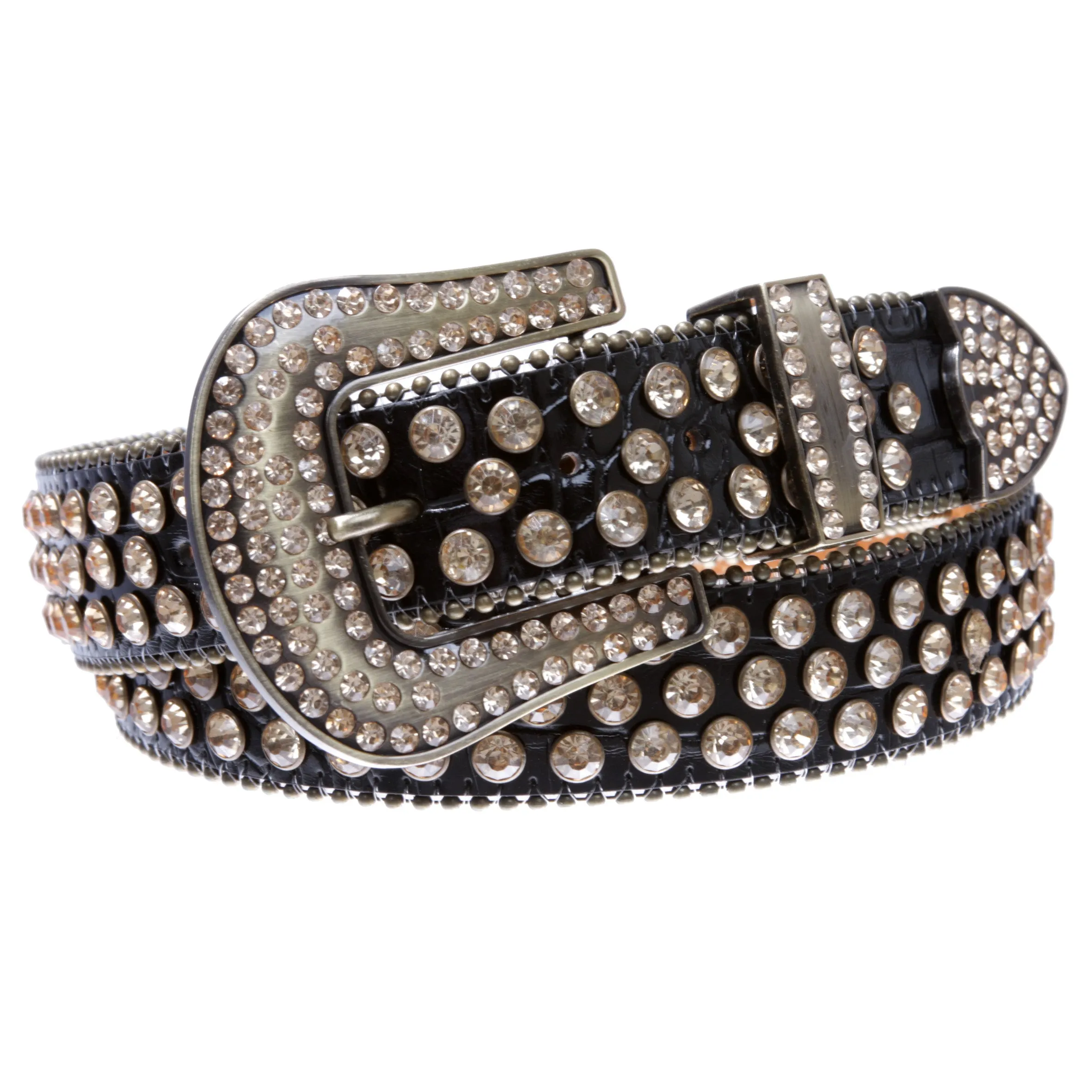 Cowboy Cowgirl Classic Western Rhinestone Bling Studded Diamond Leather Belt