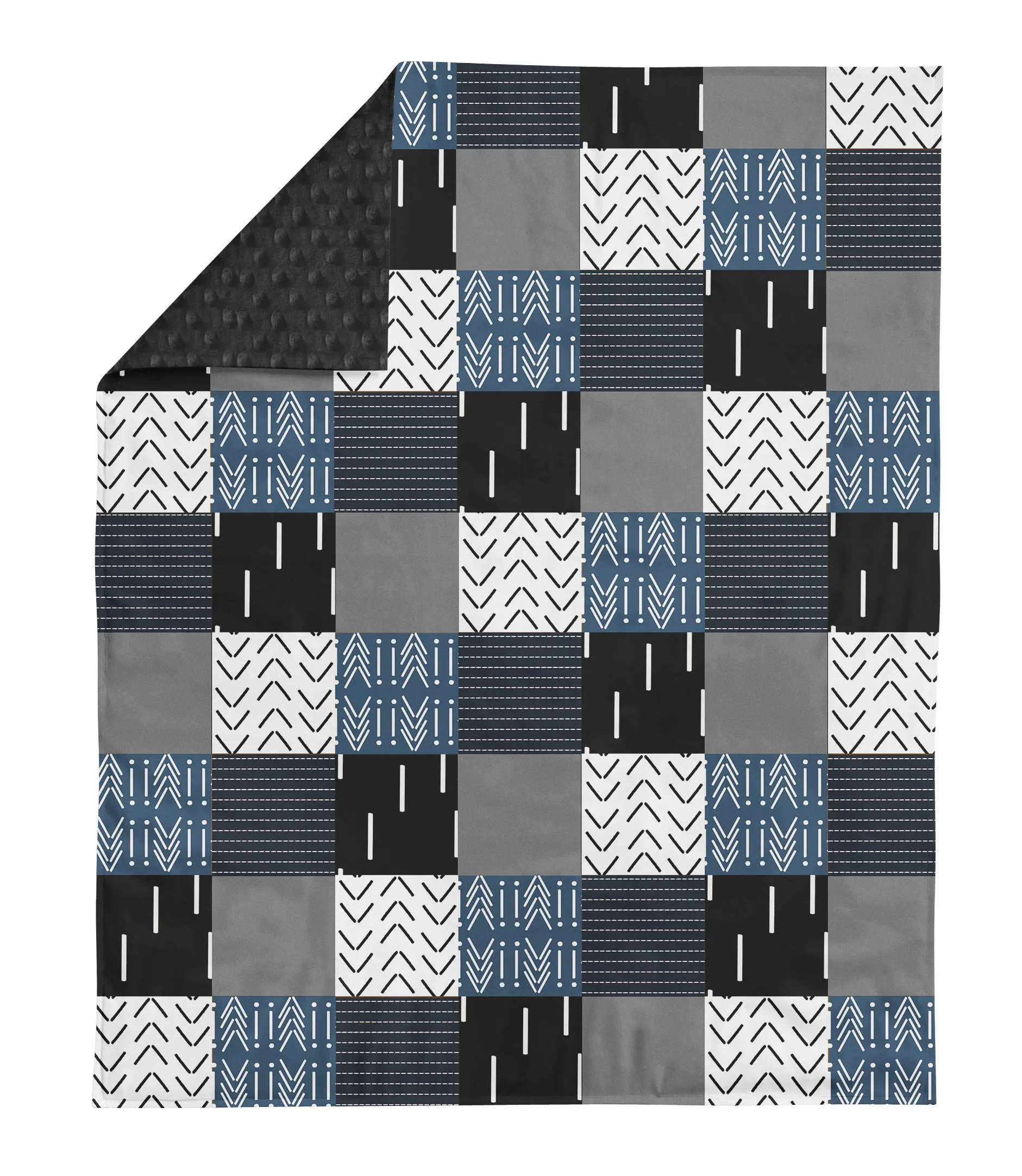 CRIB BEDDING - MODERN MUDCLOTH BOHO BLUE AND BLACK