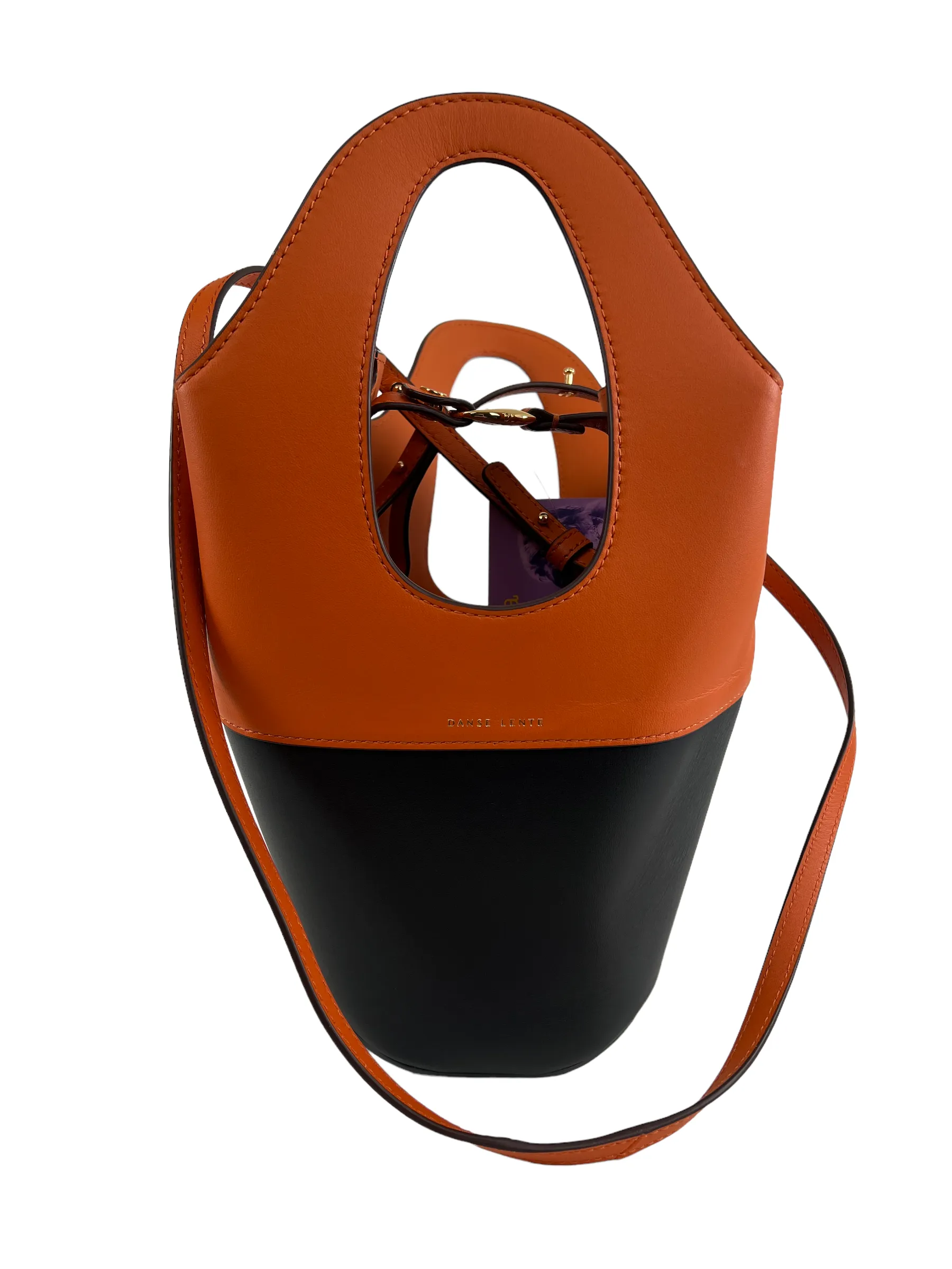 Danse Lente Orange & Black Leather Structured Bucket Bag