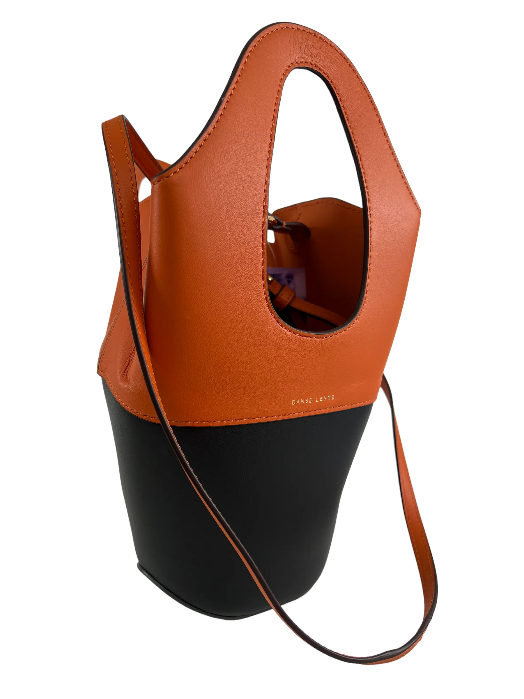 Danse Lente Orange & Black Leather Structured Bucket Bag