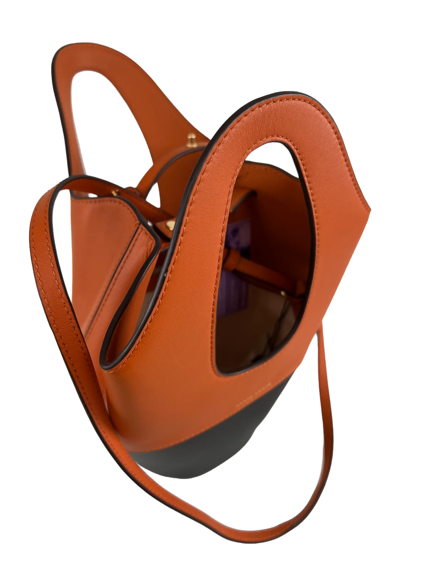 Danse Lente Orange & Black Leather Structured Bucket Bag