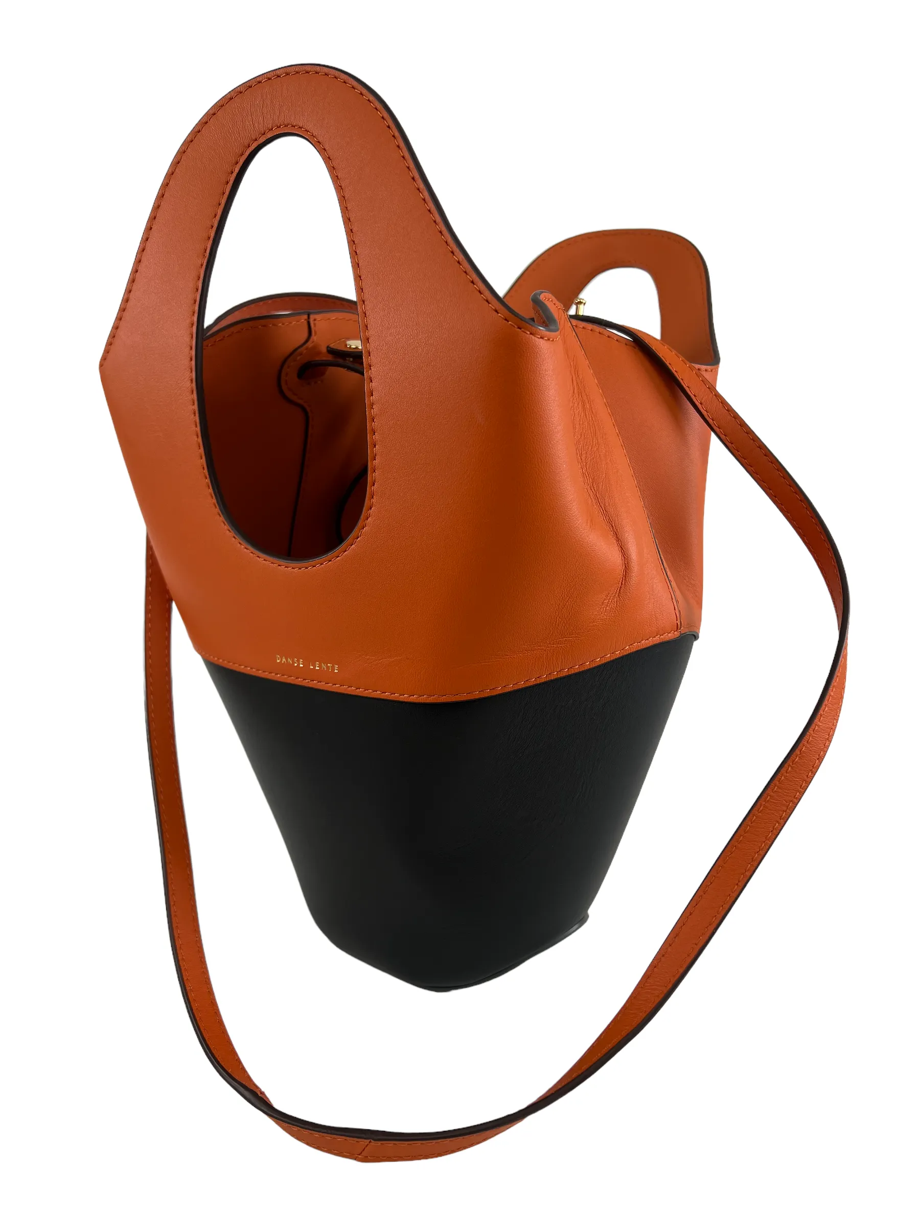Danse Lente Orange & Black Leather Structured Bucket Bag