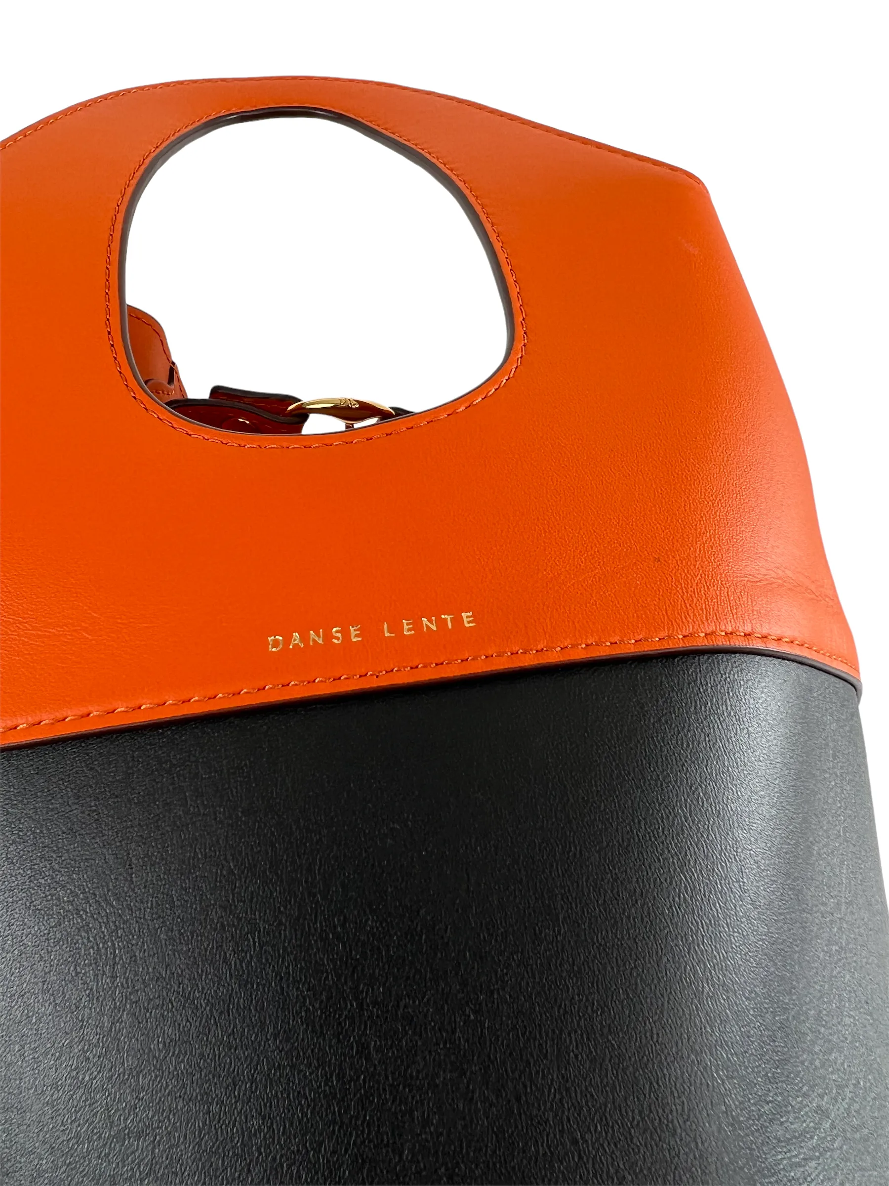 Danse Lente Orange & Black Leather Structured Bucket Bag