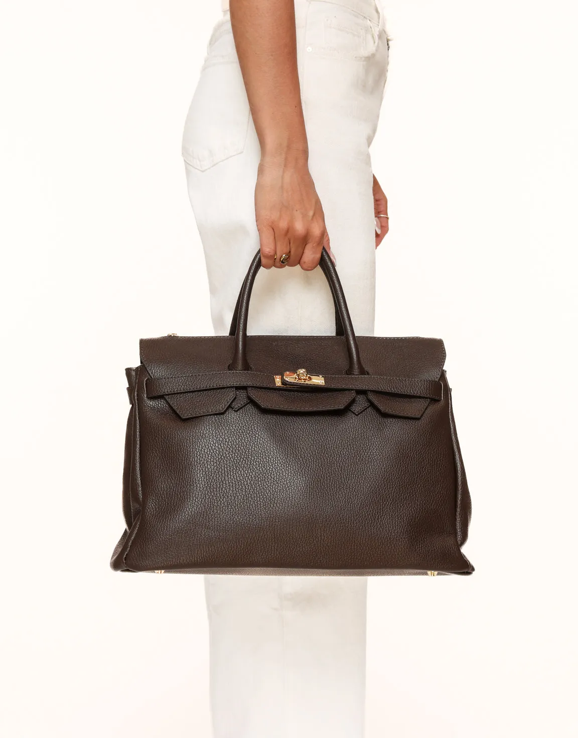 Donkerbruine Grote Gouden Details - Tas