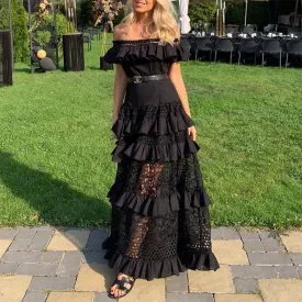 Fashion Off-Shoulder Ruffled Lace Dress