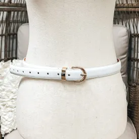 Happy Attitude Skinny Fashion Belt with Gold Tone Buckle in White