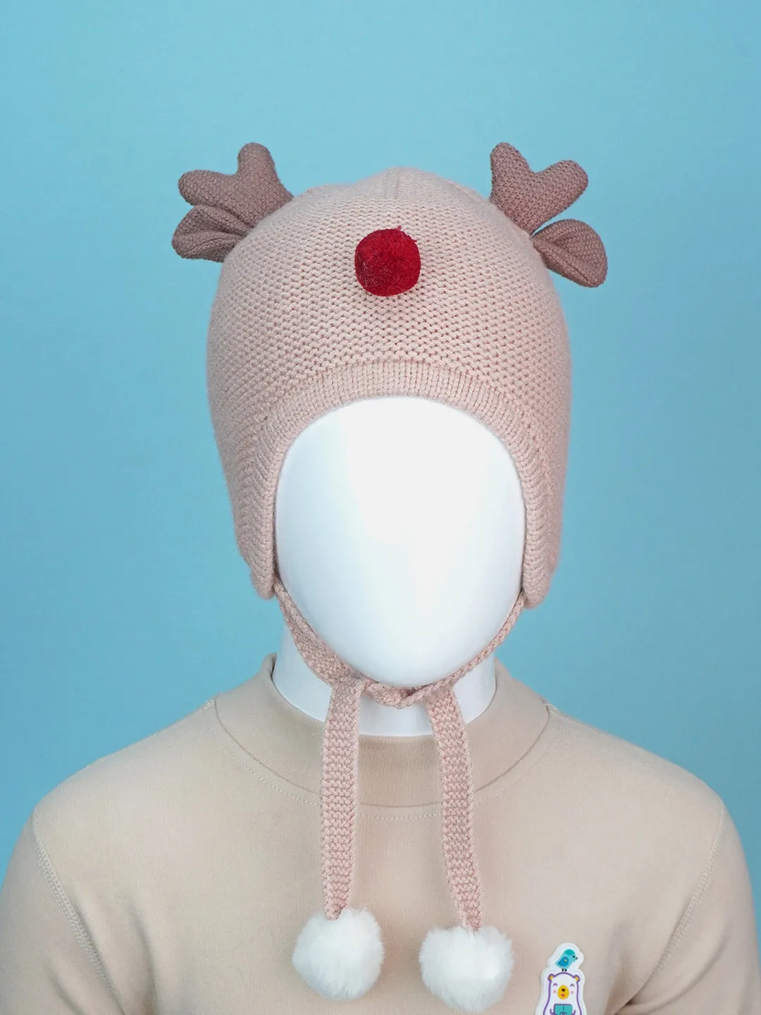 Little Surprise Box Antler Knitted Soft Woolen Winter Cap With Tie