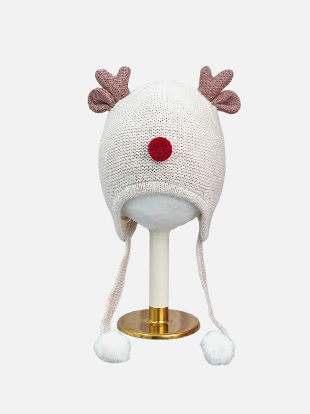 Little Surprise Box Antler Knitted Soft Woolen Winter Cap With Tie
