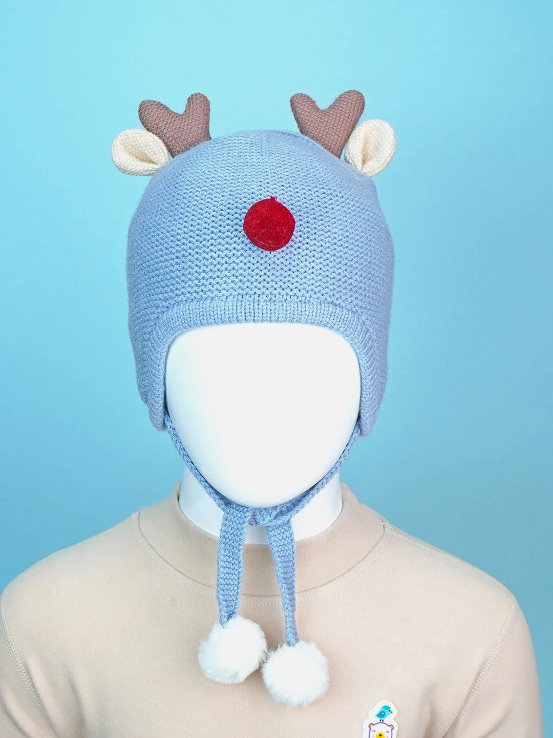 Little Surprise Box Antler Knitted Soft Woolen Winter Cap With Tie