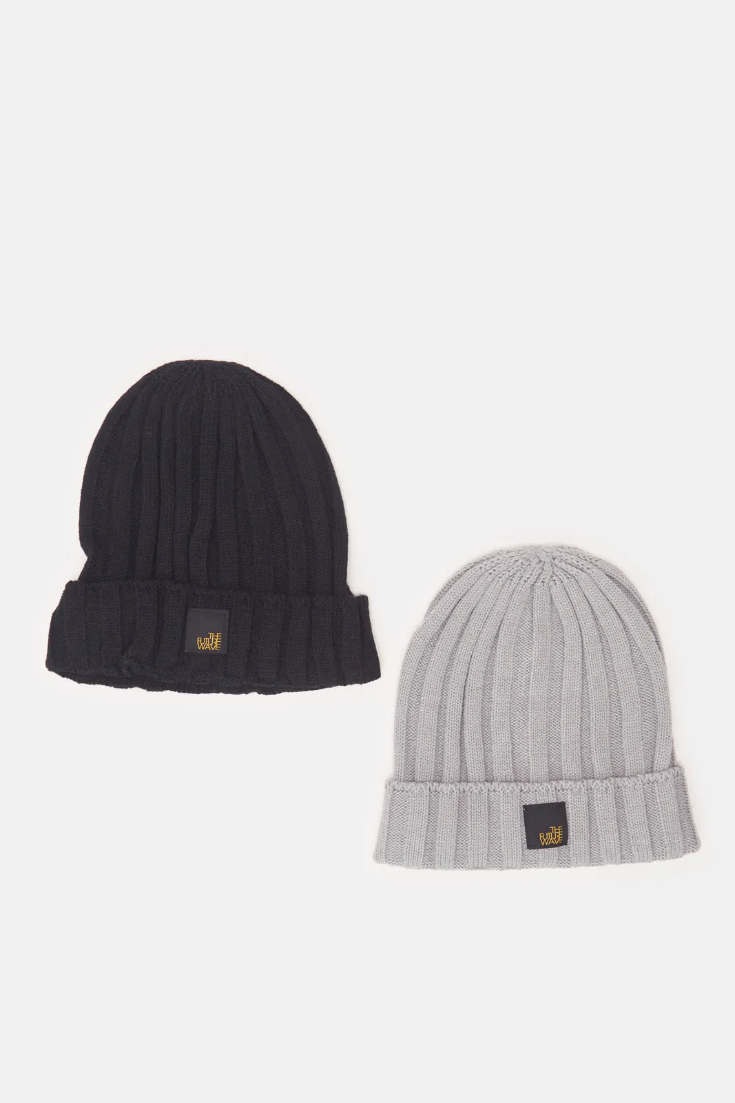 Men Black And  Grey Knitted Cap Set Of (2 Piece)