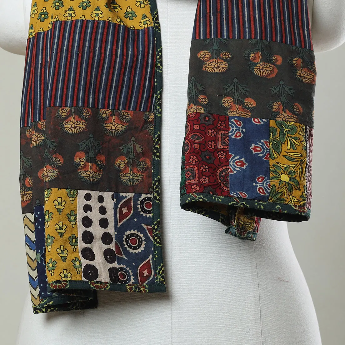 Multicolor - Ajrakh Block Printed Patchwork Cotton Stole 07