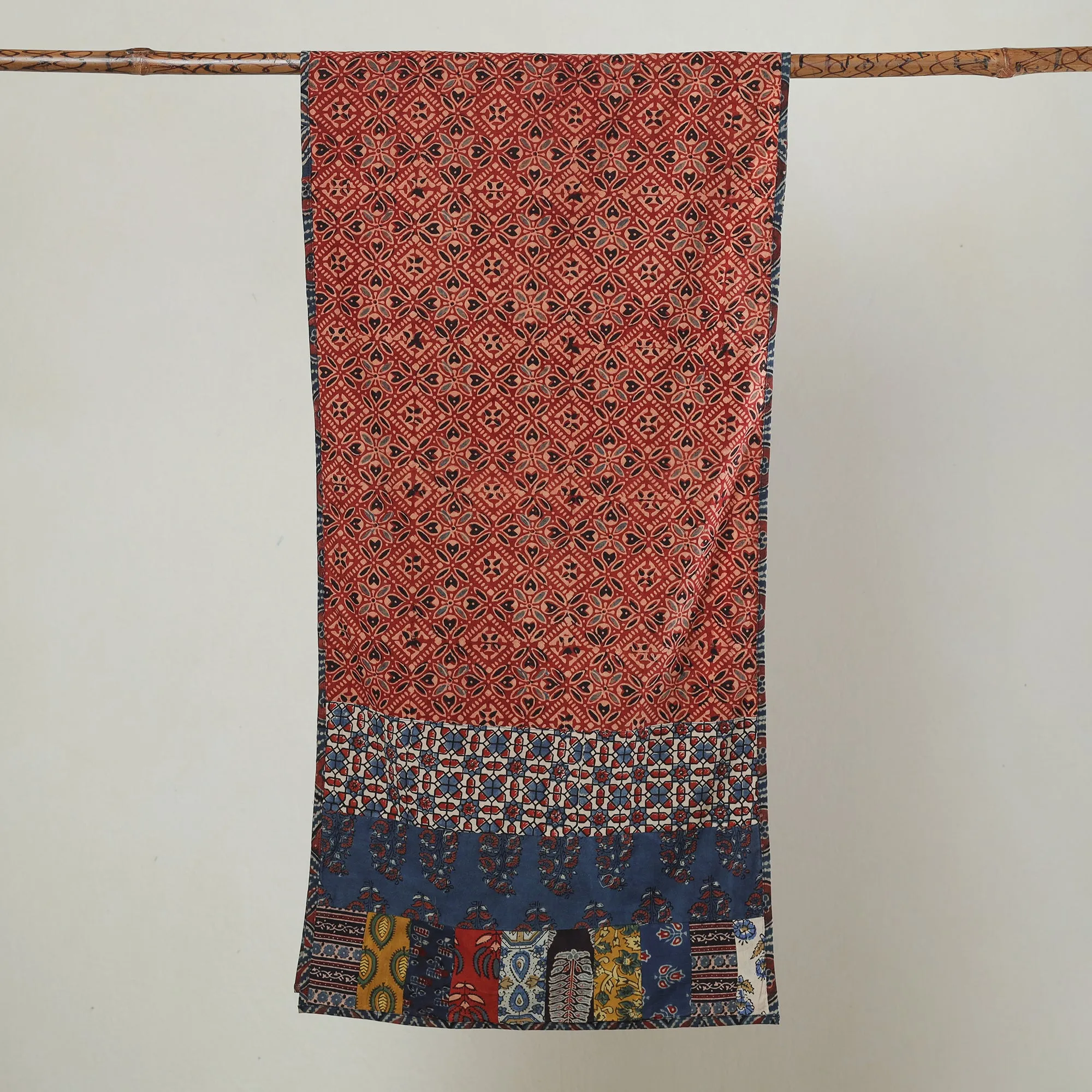 Multicolor - Ajrakh Block Printed Patchwork Cotton Stole 08