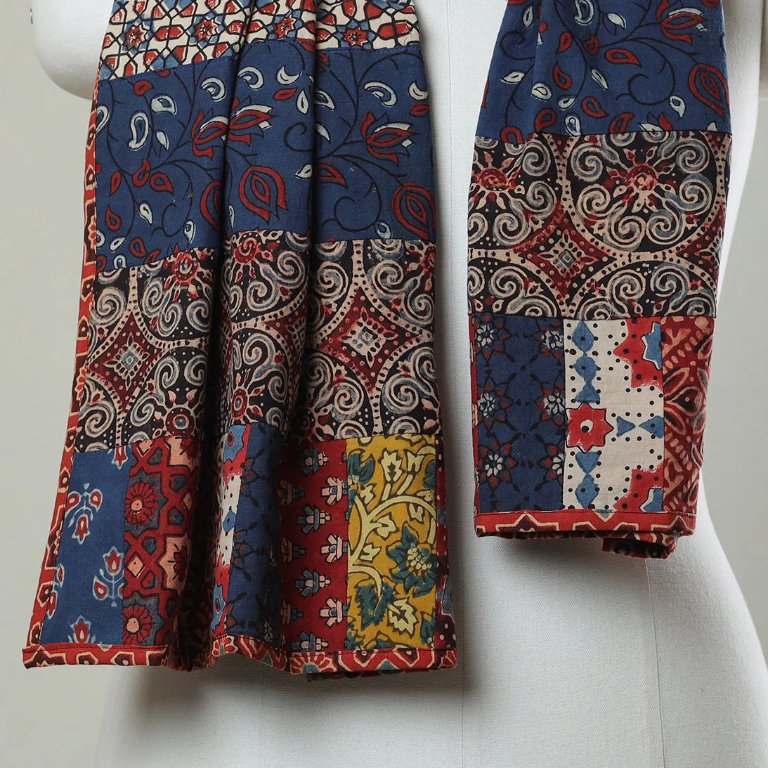 Multicolor - Ajrakh Block Printed Patchwork Cotton Stole 16