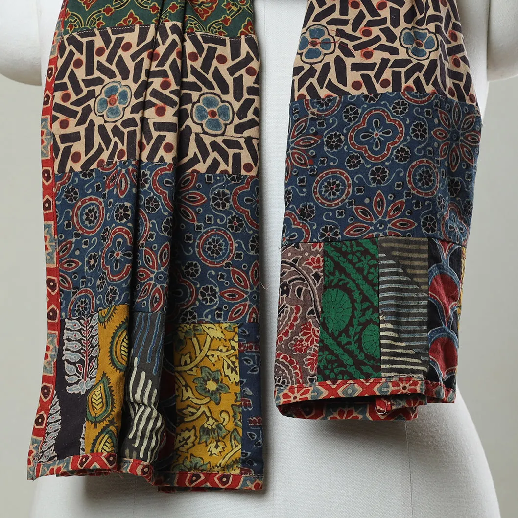 Multicolor - Ajrakh Block Printed Patchwork Cotton Stole 21