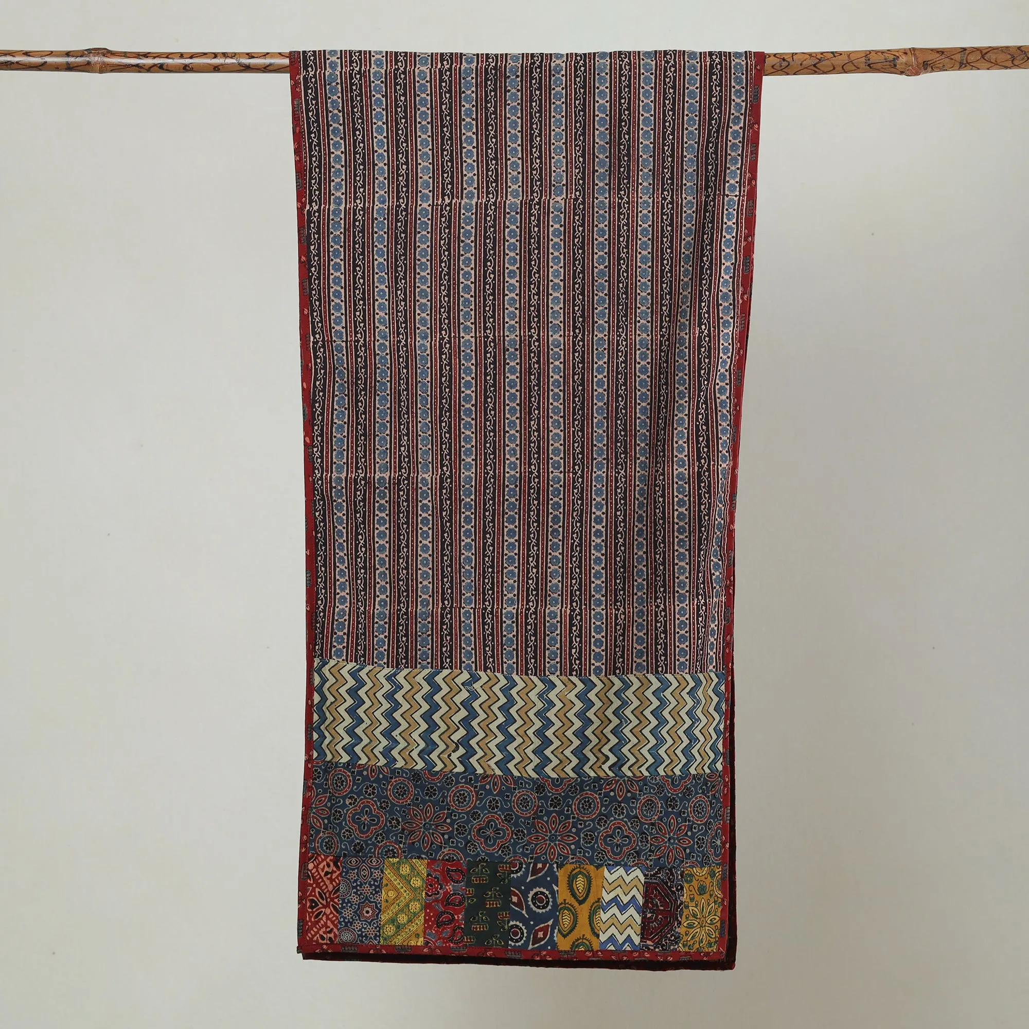 Multicolor - Ajrakh Block Printed Patchwork Cotton Stole 22