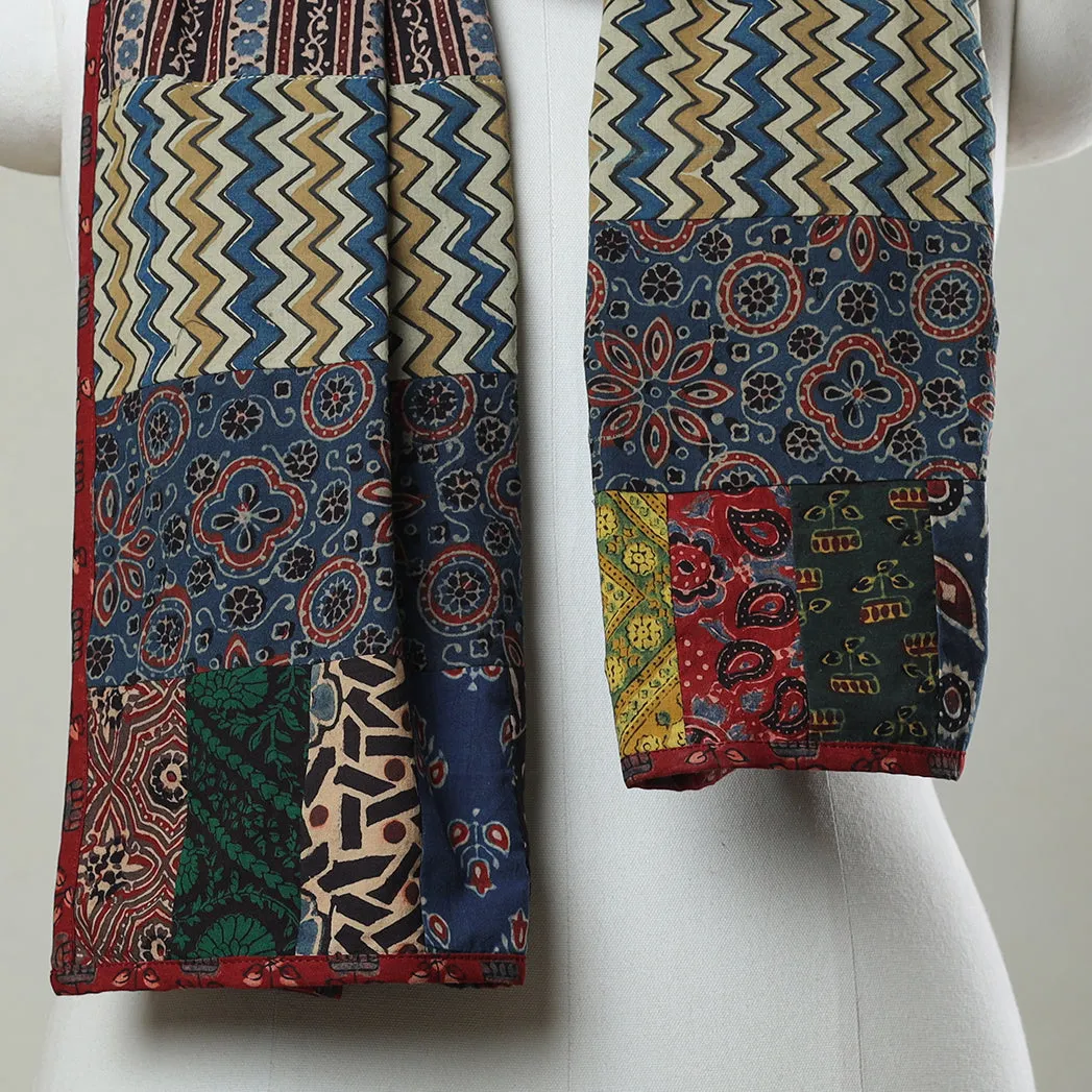 Multicolor - Ajrakh Block Printed Patchwork Cotton Stole 22