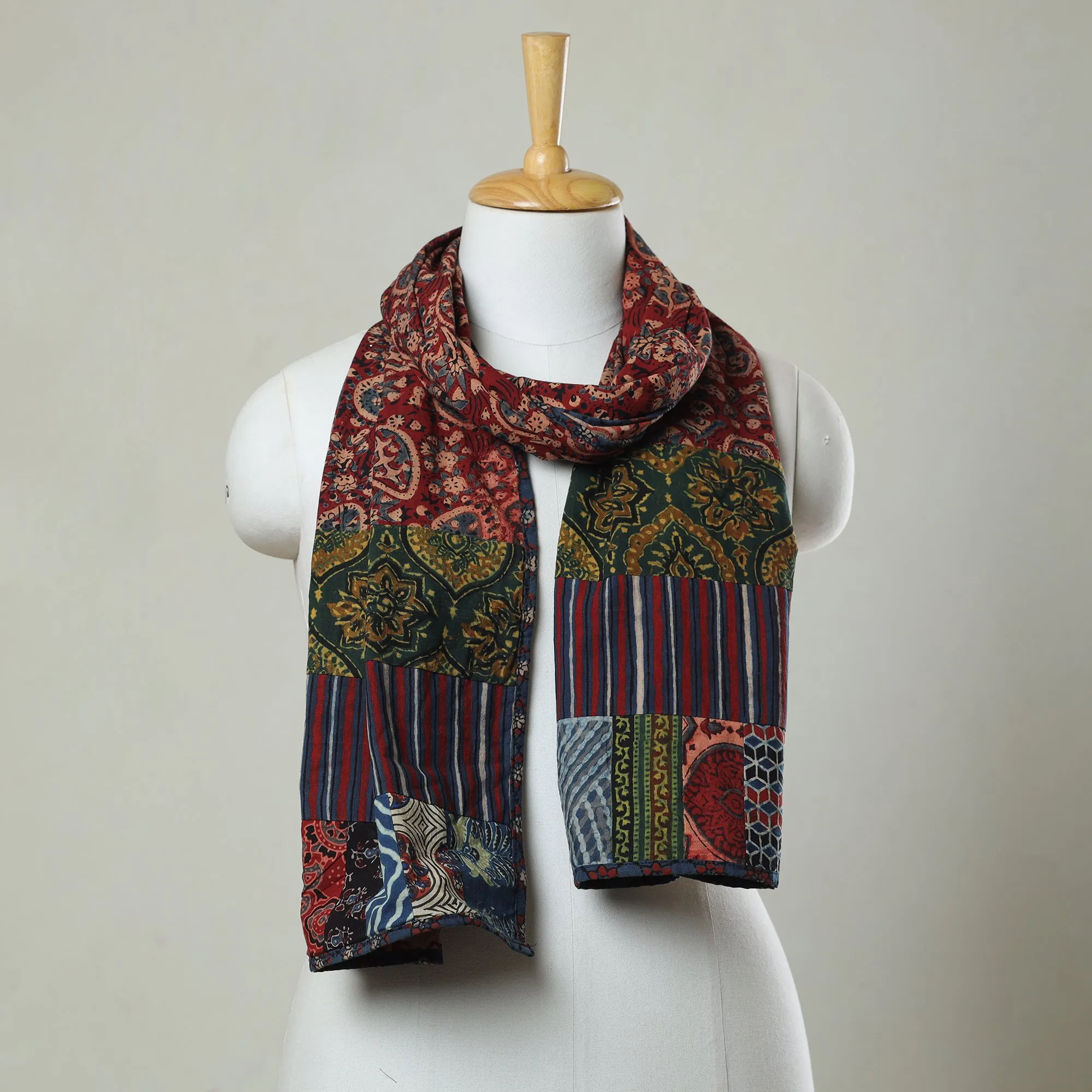 Multicolor - Ajrakh Block Printed Patchwork Cotton Stole 45