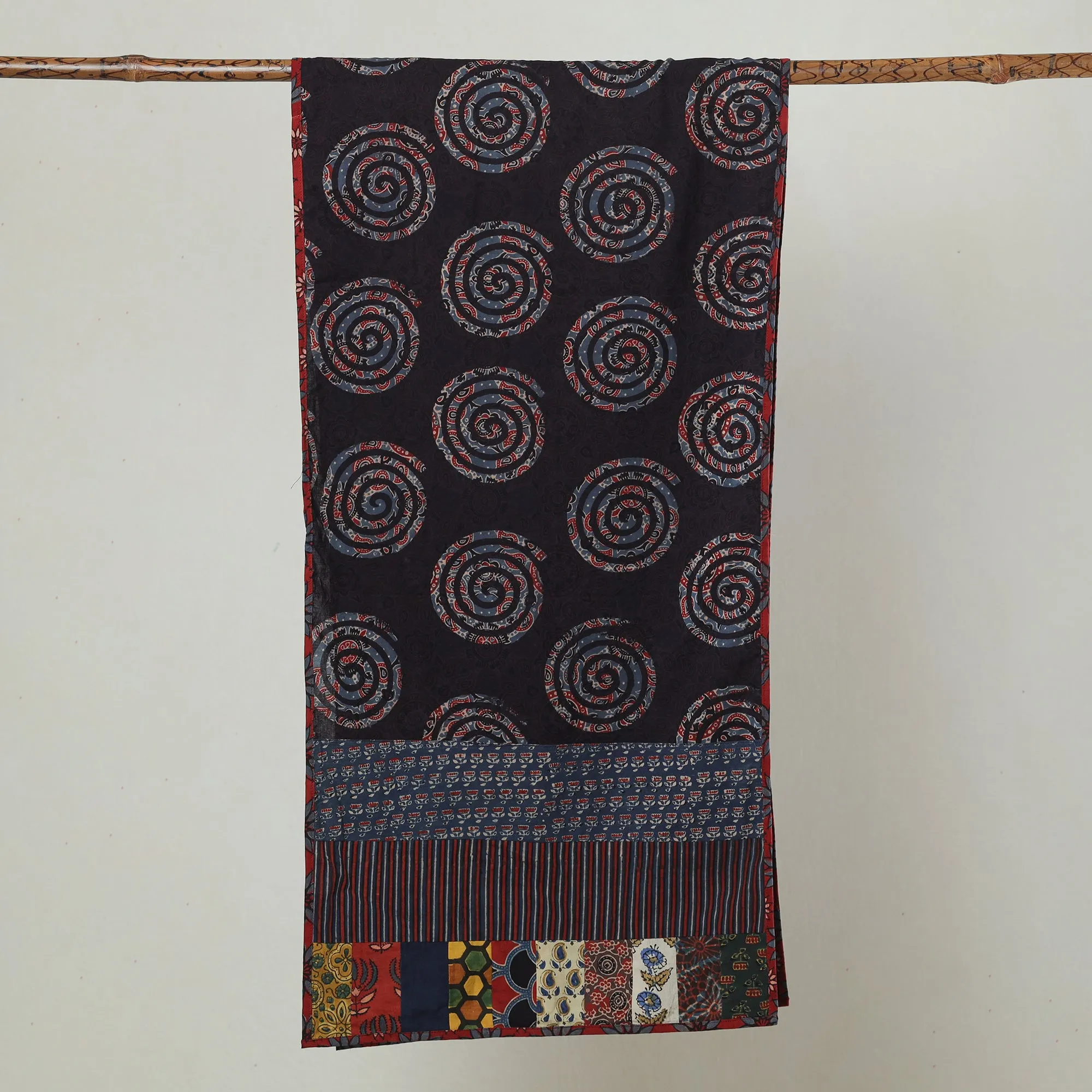 Multicolor - Ajrakh Block Printed Patchwork Cotton Stole 51