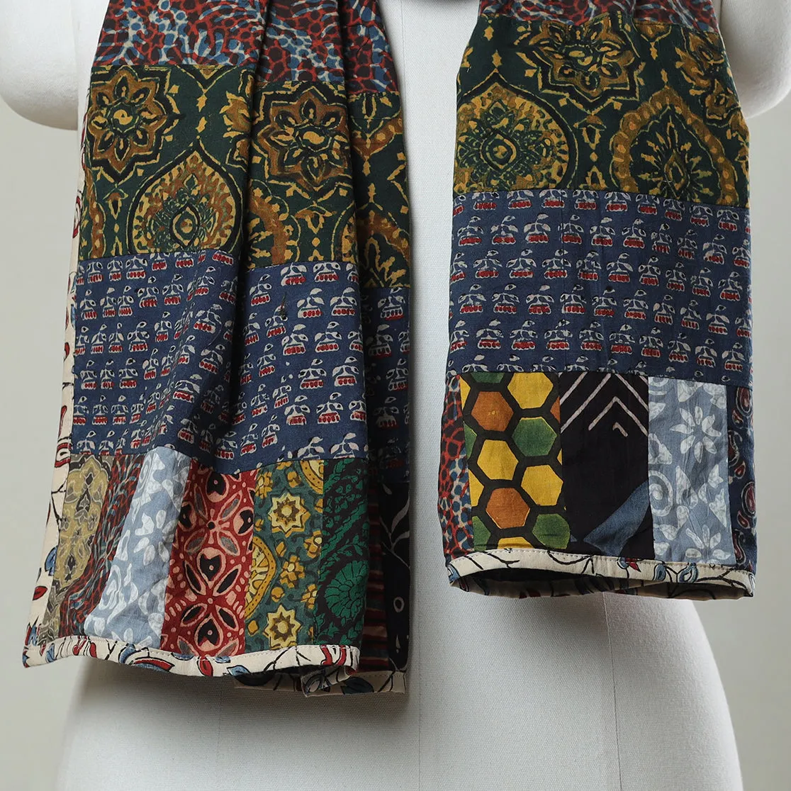 Multicolor - Ajrakh Block Printed Patchwork Cotton Stole 61