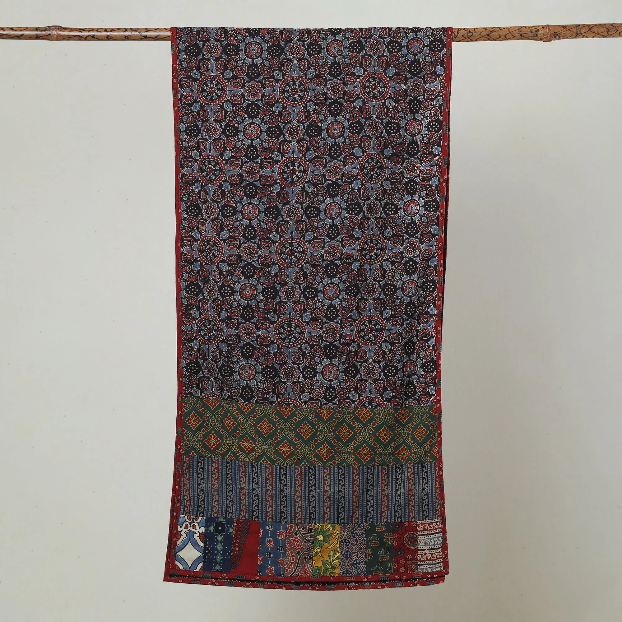 Multicolor - Ajrakh Block Printed Patchwork Cotton Stole 69