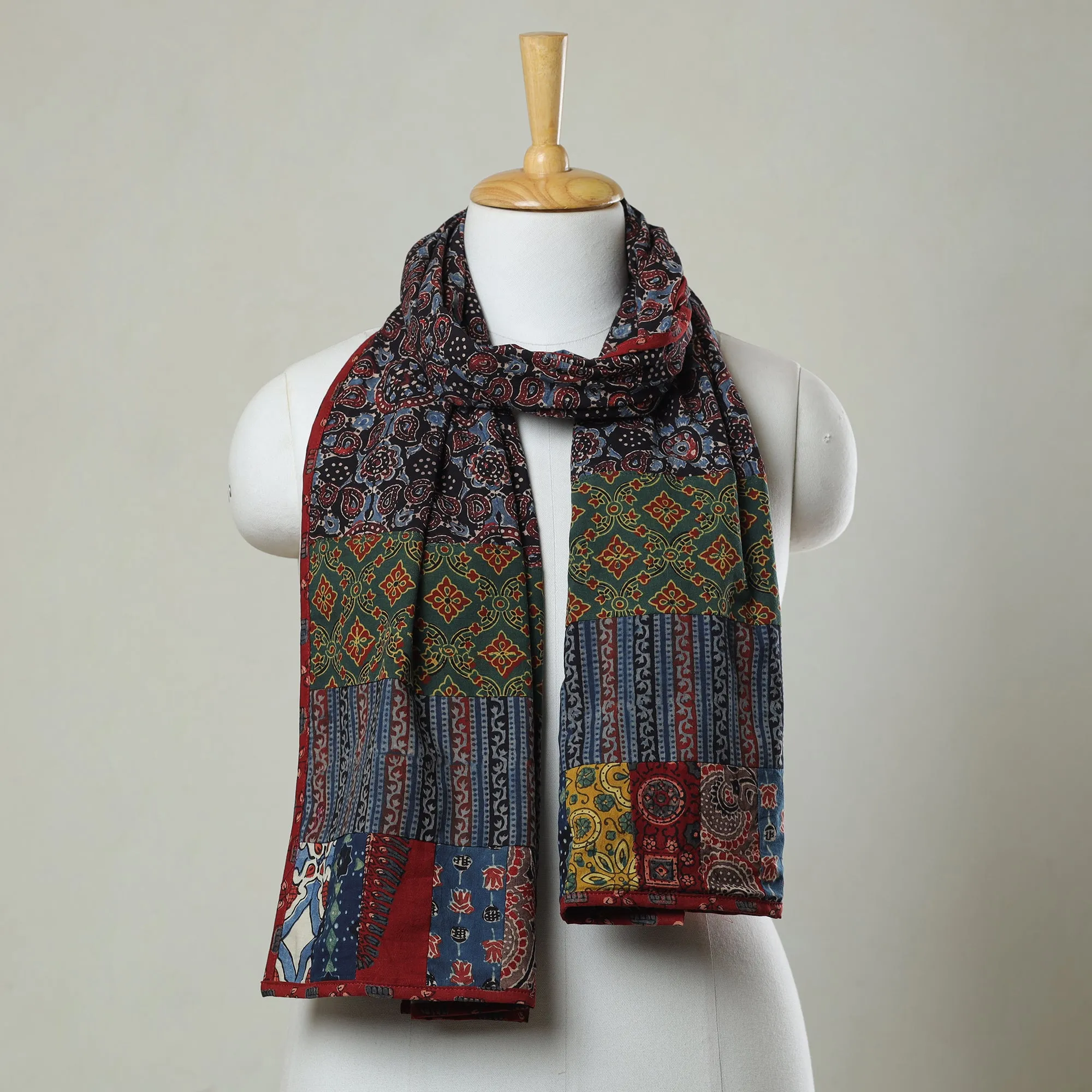 Multicolor - Ajrakh Block Printed Patchwork Cotton Stole 69