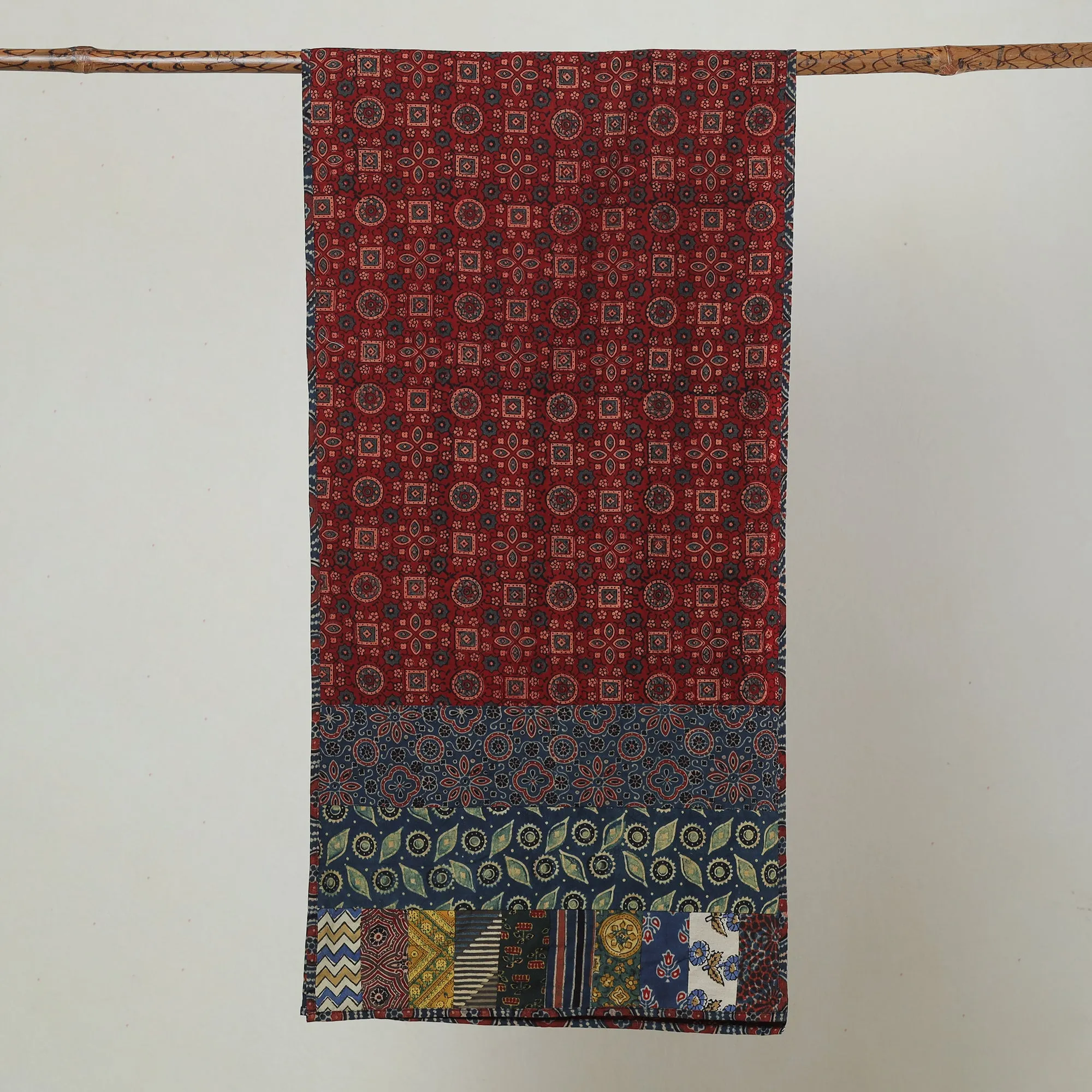 Multicolor - Ajrakh Block Printed Patchwork Cotton Stole 70