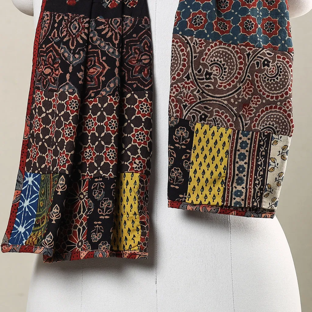 Multicolor  - Ajrakh Block Printed Patchwork Cotton Stole