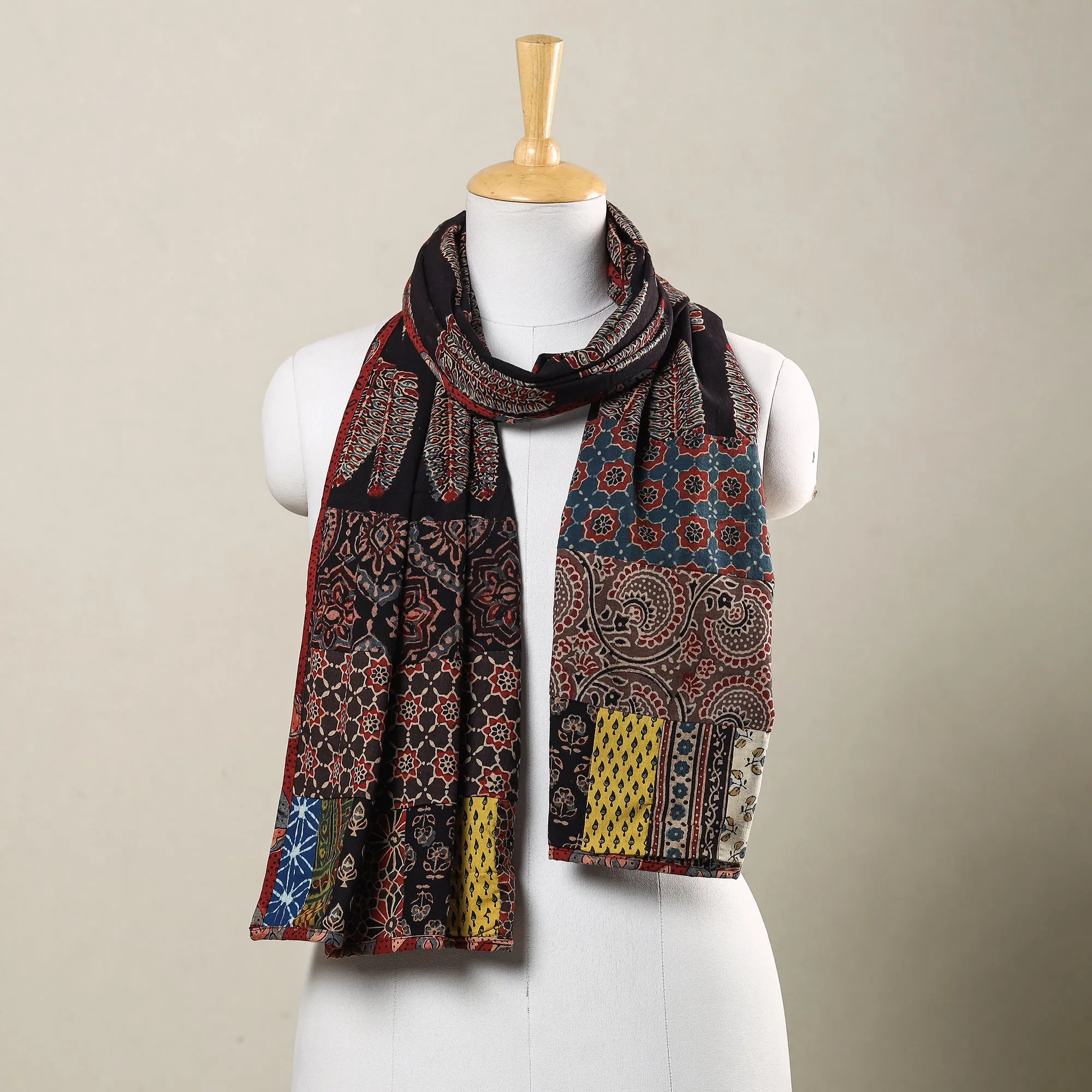 Multicolor  - Ajrakh Block Printed Patchwork Cotton Stole