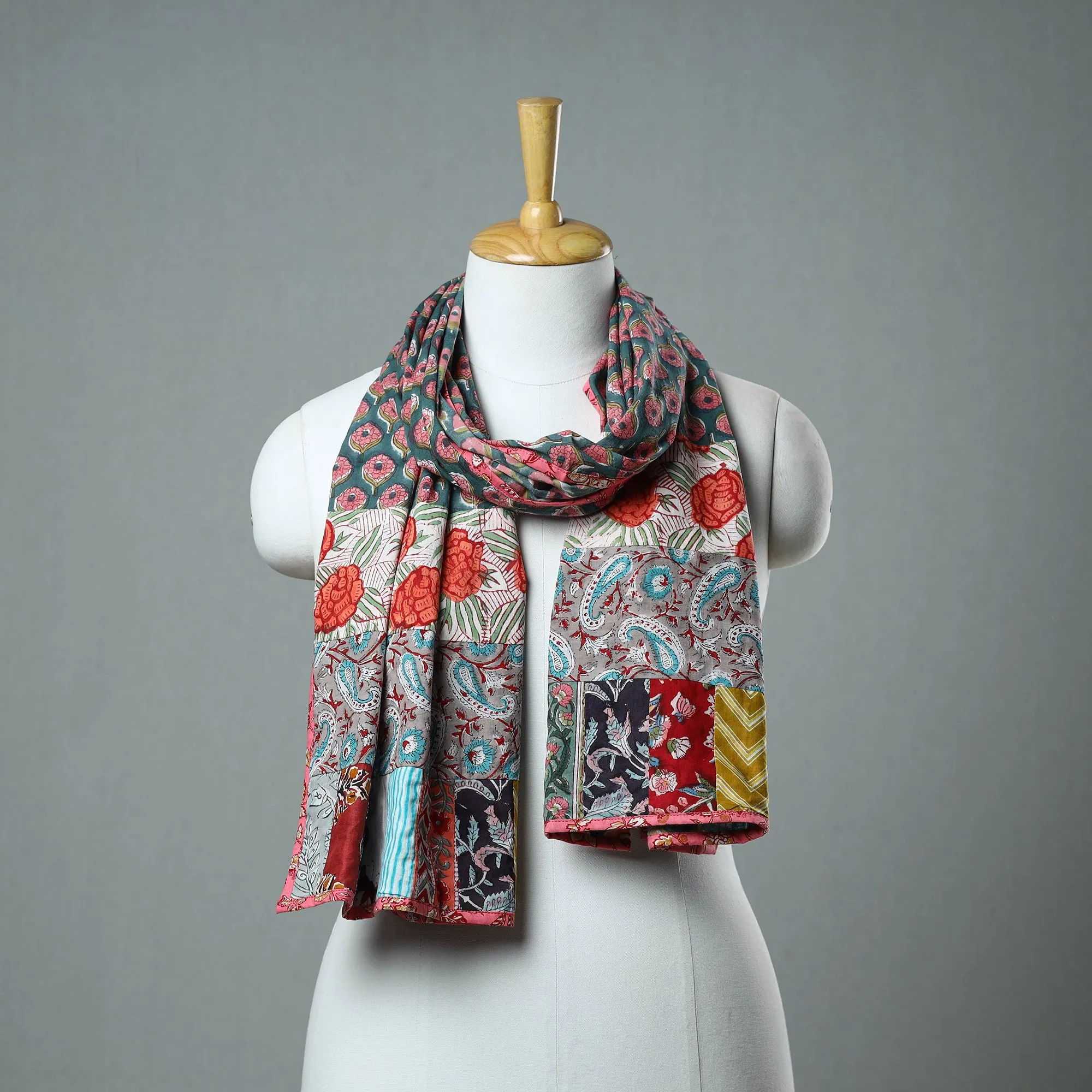 Multicolor - Patchwork Cotton Sanganeri Block Print Stole 02