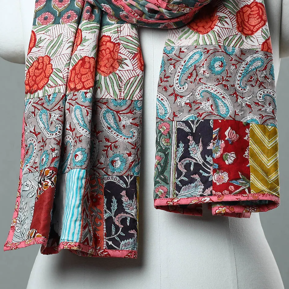 Multicolor - Patchwork Cotton Sanganeri Block Print Stole 02